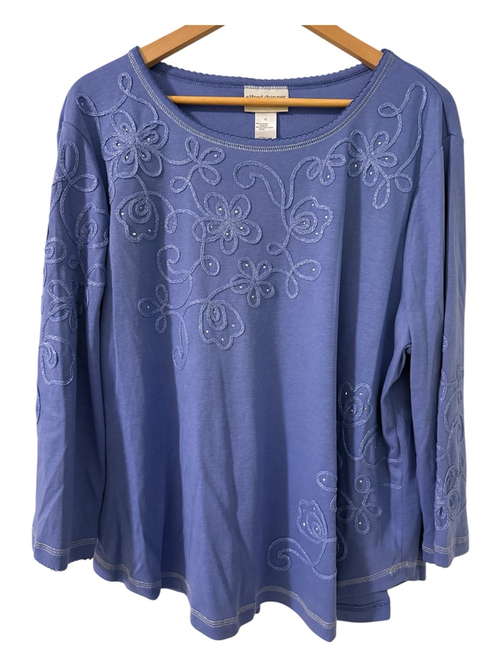 Alfred Dunner 1X Periwinkle Blue Floral Appliqué Rhinestone Top Plus Size
